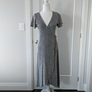 Black and white striped wrap dress